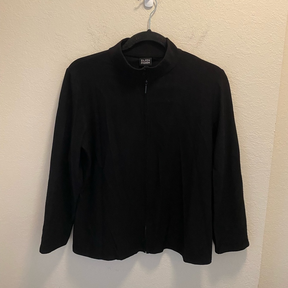 Eileen Fisher Black Lightweight Knit Zip-Up Jacket.